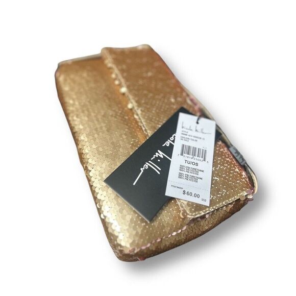 Nicole Miller NWT Gold Sequin Shoulder Bag Purse Shiny Strap Party Clutch Luxe - Picture 3 of 13
